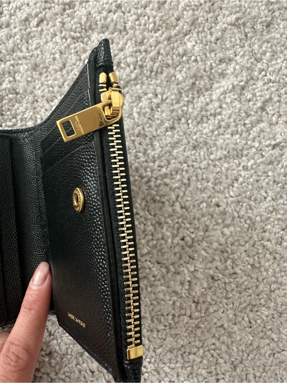 Yves Saint Laurent Black Pebbled Leather Wallet with Gold YSL Emblem - Picture 5 of 8